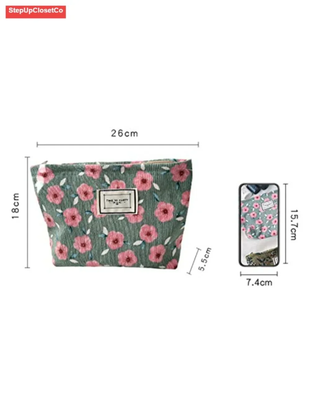 Vintage Corduroy Flower Cosmetic Bag, Portable Travel Makeup Pouch Purse